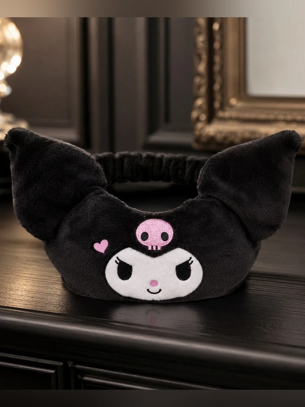 Kuromi Plush Spa Headband Hair Wrap Black Pink NWT